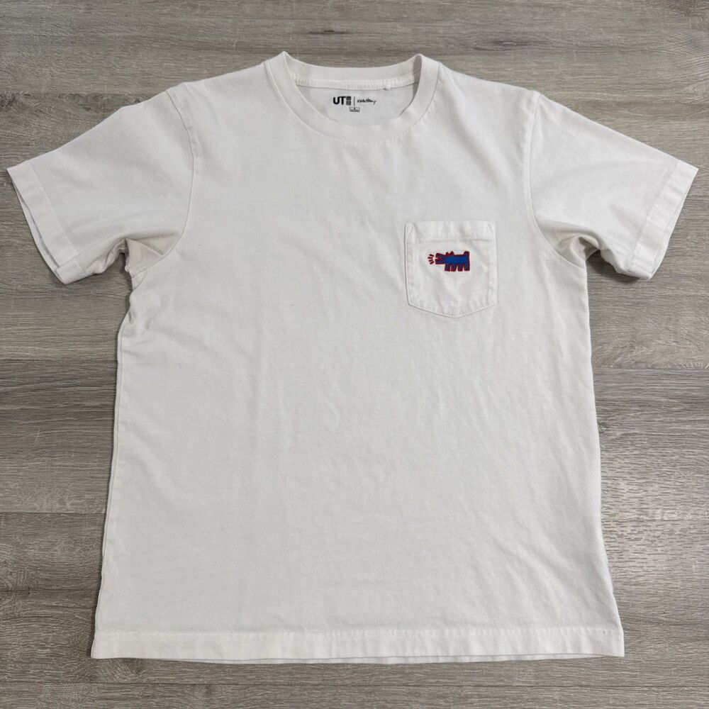 Keith Haring Shirt Uniqlo UT Men’s White Small Pocket Dog Art Cotton Tee